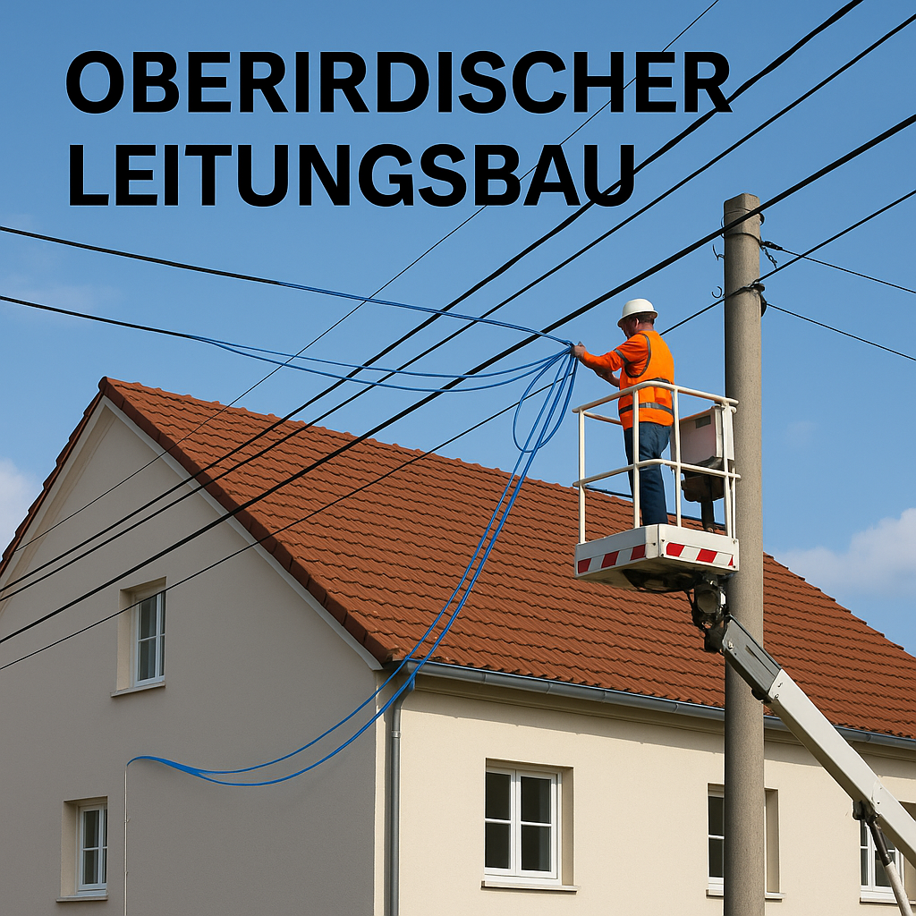 Oberirdischer Leitungsbau Ausbau Glasfasernetz oberirdisch (AI-Bild)